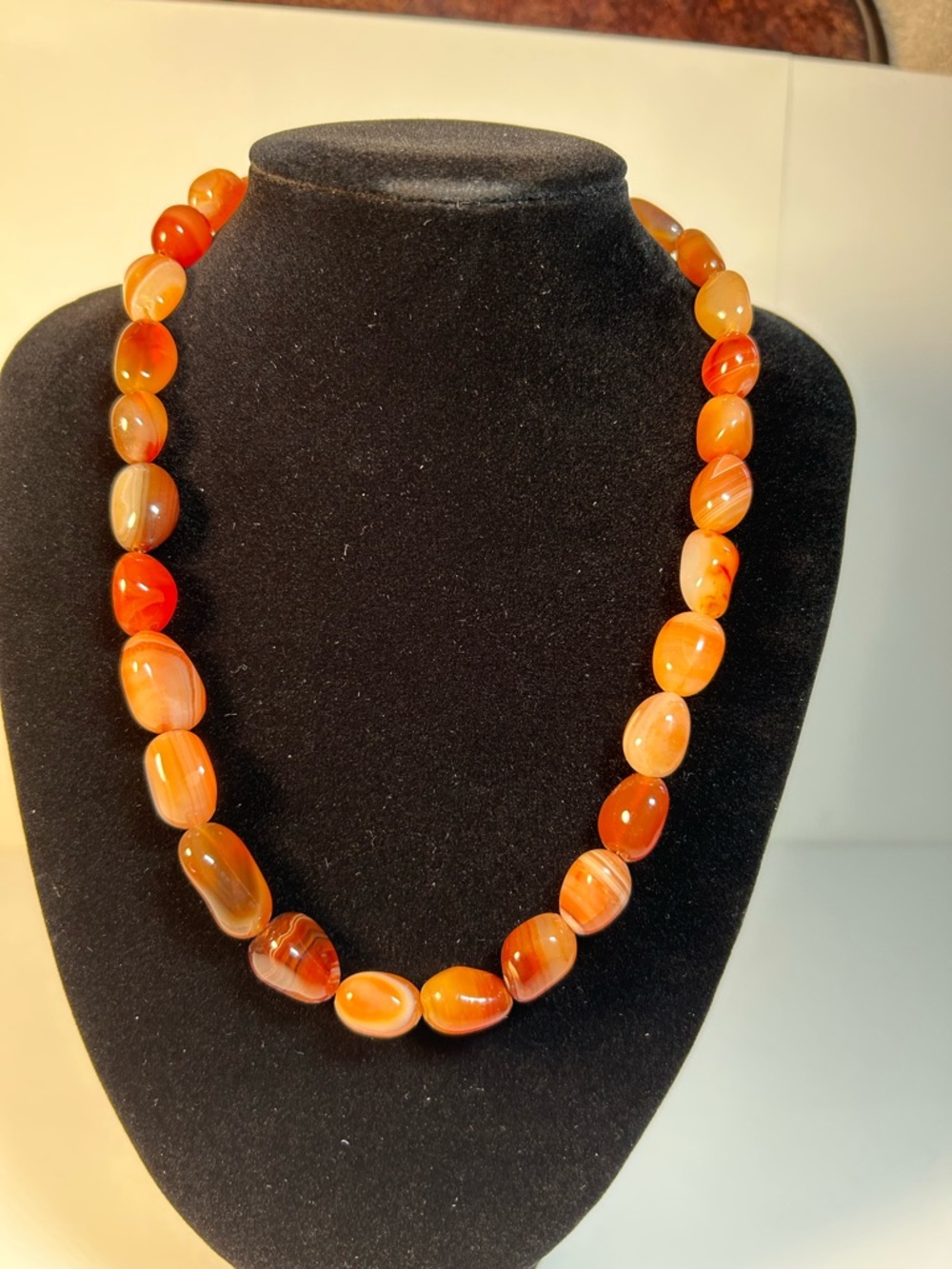 Carnelian Agate Gemstone Necklace 18” Vintage